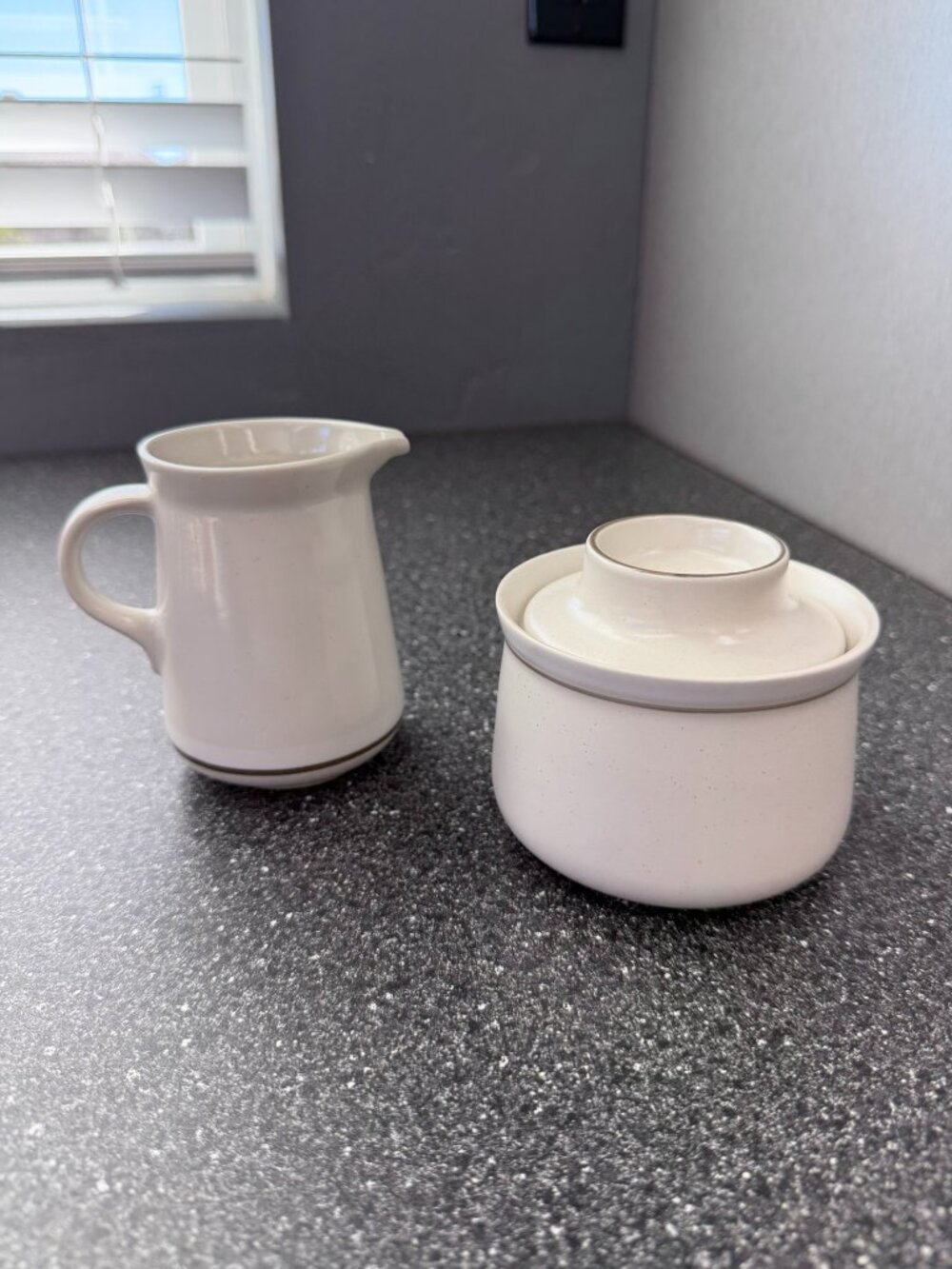 Vintage Jepcor Epoch Korea Cream Sugar Set Ivory Ceramic Creamer Covered Bowl